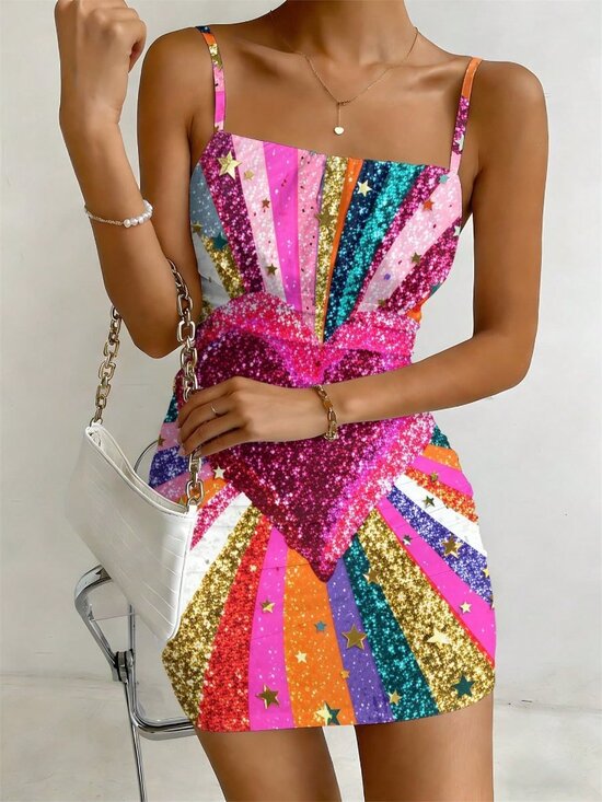 MODA ME COUTURE Dresses & Skirts - Multicolor Elegant Women's Rainbow Heart Print Cami Mini Dress
